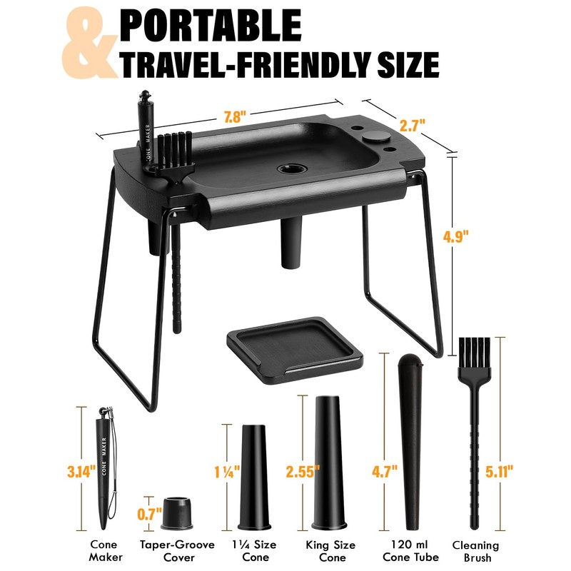 SafeDelux Foldable Wooden Rolling Tray Set with Cone Loader &