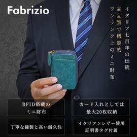 Fabrizio Men's Card Case, Card Holder, Coin Purse, Large Capacity, 20 Pieces, High Quality, Italian Leather, Genuine Leather, Credit Card Case, Magnetic Protection, Skimming Prevention, Ormo