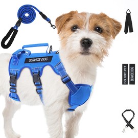 Escape Proof Dog Harness for Large Medium Sized Dogs Six Point Adjustable, Service Dog Vest Harness and Leash Set, No Pull Dogs Harnesses with Handle, Medium Dog Harnesses for Walking(Blue, S)
