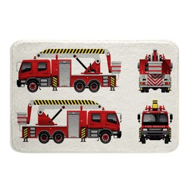 Fire Truck Bathroom Rugs Kawaii Car Bath Mats for Bathroom for Kids Boys Girls Teens Firefighter Firemen Car Vehicle Bathroom Accessories Fire Engine Doormats Floor Mat 20"x32"