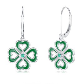 Shusukue Four Leaf Clover Zircon Earrings Sterling Silver Celtic Knot Dangle Earrings for Women, Good Luck Gift for Her from Clover Jewelry, Sterling Silver, base