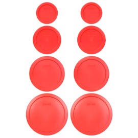 Pyrex (2) 7202-PC 1 Cup (2) 7200-PC 2 Cup (2) 7201-PC 4 Cup (2) 7402-PC 6/7 Cup Red Round Plastic Food Storage Lids