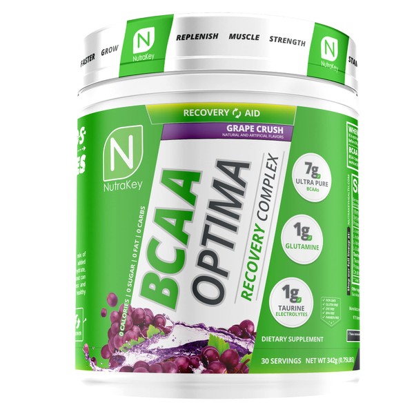 NutraKey BCAA Optima Post Workout Recovery Complex, No Sugar, No Carb, Recovery Aid, Grape