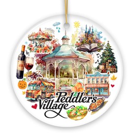 Peddler’s Village Artistic Ornament with Rustic Pennsylvania Scenery, Vintage Ceramic Christmas Souvenir