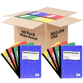 E-CLIPS USA Composition Notebooks, (Assorted Colors), Ruled Composition Notebook, Marble Composition Notebook, 100 sheets, 200 Pages (48 Pack Bulk)