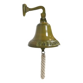 Ebros Gift Antiqued Brass Finish Over Aluminum with Verdigris Patina Vintaged Titanic Bell Door Wall Dinner Yard Farm Bell Nautical Marine Ocean Cruise Festive Accent Bells
