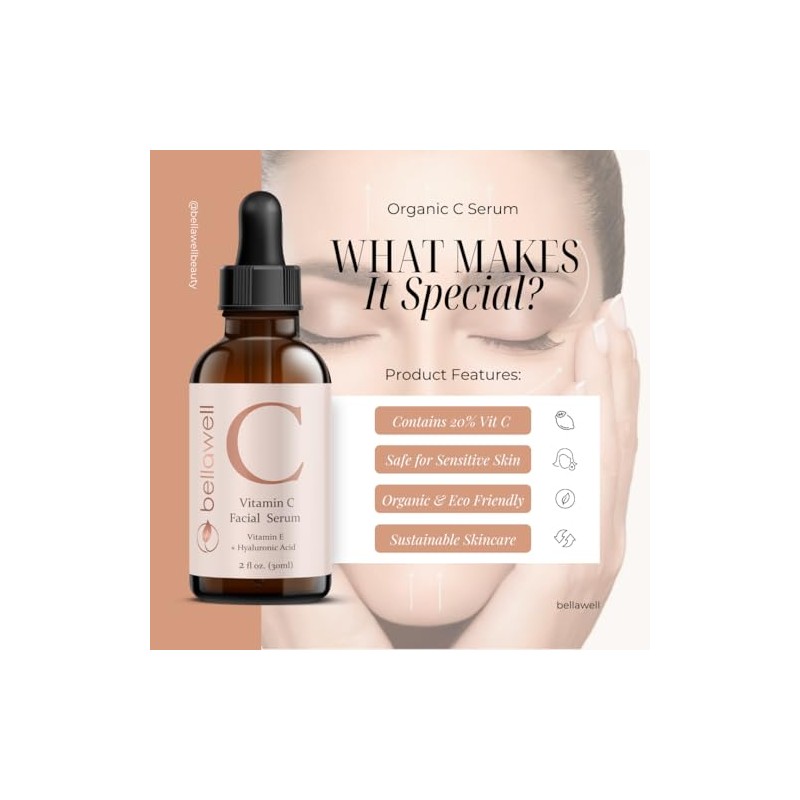 Suero Facial con Vitamina C, Acido Hialuronico, Vitamina E, Sabila