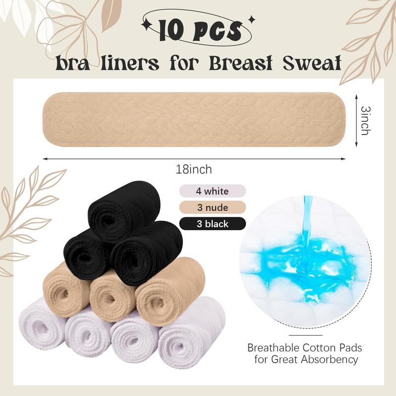 SATINIOR 10 Pcs Cotton Bra Liners Rectangle Under Bra Pads