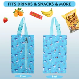 Maplerich Mini Insulated Snack Bag, Freezable Small Cooler Bag with Zipper and Adjustable Buckle, Rectangular Thermal Cooler Bag (Blue Shark)