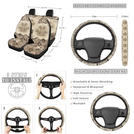 Suobstales Boho Mandala Dog Paw Print Car Accessories Set of 13 Car Seat Covers Steering Wheel Cover Car Cup Holders Keychains Auto Trash Bin Seat Belt Pads Rear View Mirror Cover for SUV Truck Sedan