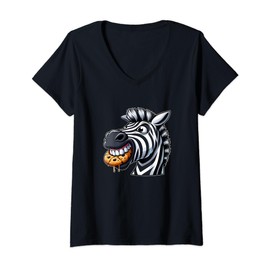 Womens Cute Cartoon Zebra Cookie Sweet Teeth V-Neck T-Shirt