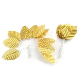E-outstanding Silk Leaf 200PCS Golden Artificial Leaves DIY Corsage Boutonniere Accessory for DIY Wedding Party Decor
