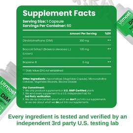 DIM Supplement for Women - 350 mg, 60 Capsules | Blend of Broccoli Extract and Bioperine for Maximized Bioavailability | Designed to Assist with Estrogen Regulation | Acne Support for Men and Women