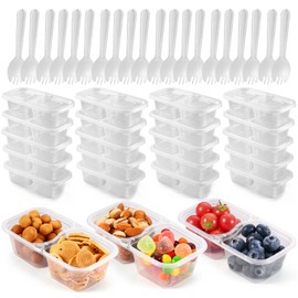 WEST STORY 20 Set Double Compartment Condiment Containers with Lids & Spoons, Reusable Snack Containers for Lunches Picnics Parties, BPA-Free, Microwave Safe