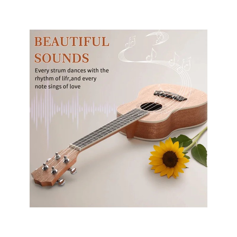 23-Inch Mahogany Body Ukulele Rosewood Fingerboard Includes Cotton Bag Picks