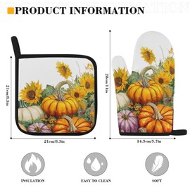 Grtfcolr Fall Pumpkin Oven Mitts and Pot Holders Sets of 4, Heat Resistant Non-Slip Kitchen Glove and Potholder for Chef Baking Cooking Grilling BBQ Mittens