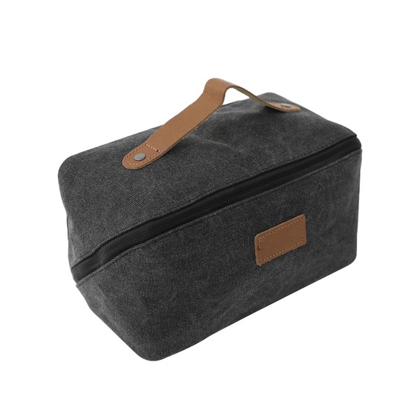PAHVRION Canvas Toiletry Bag for Women with Genuine Leather Handle,Travel