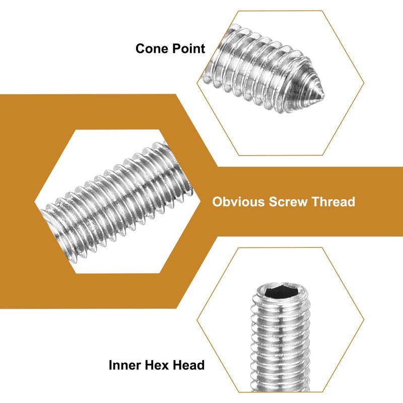 sourcing map 40Pcs Set Screws M4x10mm 304 Stainless Steel Cone