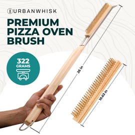 Urban Whisk Pizza Oven Brush with Scraper – Heavy-Duty Pizza Brush for Pizza Oven with Stainless Steel Bristles | Durable Pizza Stone Brush for Cleaning Residue & Ash, Extra Long Handles & Spare Head