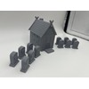 HAUTICO House and Graveyard Scene, Terrain Scenery for 18mm Miniatures