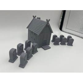 HAUTICO House and Graveyard Scene, Terrain Scenery for 18mm Miniatures Wargame, 3D Printed and Paintable