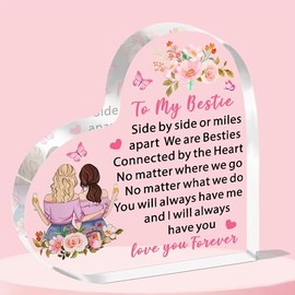 JETTOP Bestie Gifts for Women- Gifts for Bestie Birthday Christmas Female Girls Heart Plaque Acrylic Besties Connected By Heart