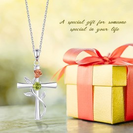 BlingGem Cross Necklaces for Women 925 Sterling Silver August Birthstone Pendant Necklaces for Women 5A Cubic Zirconia Anniversary Jewelry Birthday Mothers Gift for Women Mom Wife