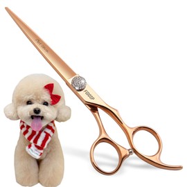 FOGOSP Rose Gold Titanium Professional 7'' Straight Dog Grooming Scissors Cutting Dog Hair for Dogs Pet Japan 440C Right Handed Dog Trimming Scissors for Teddy Shih Tzu (7,Straight)