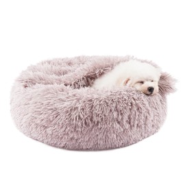 Himax Himax Dog Beds for Small Dogs, Donut Dog Bed with Blanket Attached, Calming Dog Bed Washable (20"/26"/35") Beige