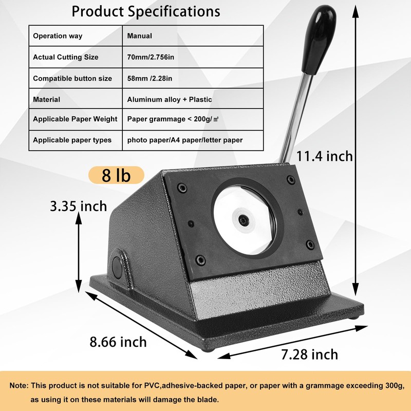 MK.Bear 58mm / 2.28" Button Paper Cutter, Metal Graphic Punch