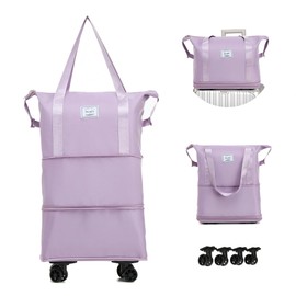 NiceUU Travel Rolling Duffel Bag with Removable Wheels,Expandable Foldable Carry-On Luggage for Trip or Hospitalization (taro color)
