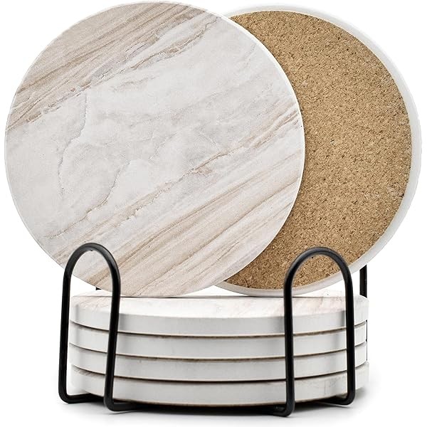 6Pcs Drink Coasters with Holder, Marble Style Ceramic Drink Coaster,