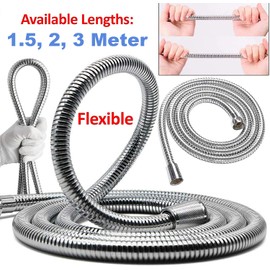 Stainless Steel Chrome Shower Hose Pipe Universal Standard Fitting Leakproof High Pressure Resistance Anti Kink Plumbing Bathroom Easy DIY Replacement Shower Hoses 2 Meter HTUK (2 Meter)