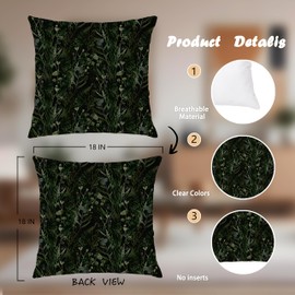 Nipil Dark Green Botanical Pillow Covers 18x18, Plant Room Decor, Vintage Rustic Cottagecore Forest Green Nature Leaves Plants Wildflower Decorative Throw Pillow Covers