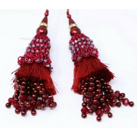 Feathers Creation 1 Pair 9cm Indian Tassel for Curtain Edge,Blouse,Lehenga,Wedding Dress Colorfull (9 cm, Maroon, 2)
