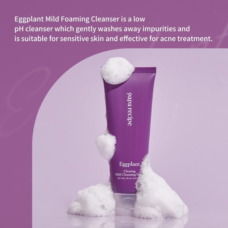 Papa Recipe Eggplant Moisturizing Cleansing Foam for Sensitive, Dehydrated, and