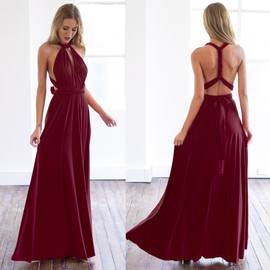 OBEEII Bridesmaid Dress for Womens Infinity Dress Wedding Convertible Multi Way Dress Twist Wrap Long Dress Elegant Cocktail Party Evening Prom Grown Burgundy X-Small