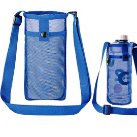 Luxiremi Portable Water Bottle Bag, Water Bottle Bag, Water Bottle Holder with Adjustable Strap, Mesh Water Bottle, Sling Outdoor Accessories for Hiking, Travel, Camping (Blue)