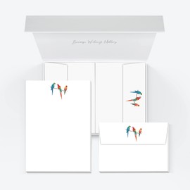 Me Loovely Three Parrots Letter Writing Paper and Envelopes Set Birds Stationery Papers Sets for Invitations & Correspondence | Christmas Gifts (Multipack of 20)