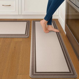 GENIMO Kitchen Mats for Floor 2 PCS Cushioned Anti-Fatigue, Geometric Waterproof Kitchen Rugs Non Slip Washable, Comfort Standing Mat Rug for Kitchen, Office, Laundry, Lightbrown, 17"x 59"+17"x 30"