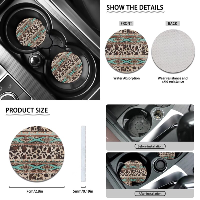 Wanyint Aztec Cow Print Retro Car Accessories Set 12 PCS,