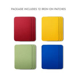 ZEFFFKA Premium Quality Fabric Iron-on Patches Inside & Outside Strongest Glue 100% Cotton Red Green Blue Brown Repair Decorating Kit 12 Pieces Size 3" by 4-1/4" (7.5 cm x 10.5 cm)