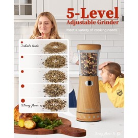 Electric Salt and Pepper Grinder Set with Storage Base, Stainless Steel Rechargeable Salt and Pepper Grinder Set with 4.5 oz Large Capacity, 1.8" Wide Mouth, Adjustable Coarseness, Ideal for Kitchen