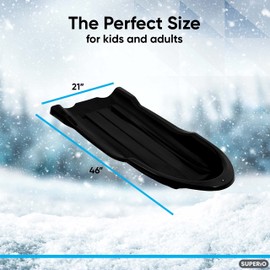 Superio Toboggan Snow Sled for Kids and Adults, 46" Heavy Duty Plastic Open Back Slider with Handles and Hole for Pull Ropes- (Ropes Excluded) Kid and Adult Winter Fun (Black)