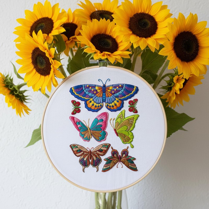4 Sheets Stick and Stitch Embroidery Paper Patterns, Butterflies Stabilizer