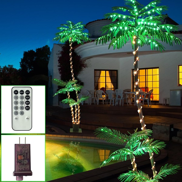 SOSHOT 7FT Lighted Artificial Palm Tree with Three Trunks and
