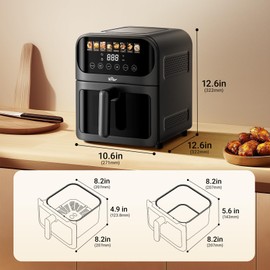 Bear Air Fryer, Stainless Steel Airfryer 8 Presets for Fast Family Meals, 6.4Qt Large Visible Window Temp Timer Adjustable Roast Bake Crisp French Fries Steak, Non Stick Basket Dishwasher Safe