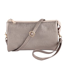RIAH FASHION Convertible Vegan Leather Wallet Purse Clutch - Small Handbag Phone/Card Slots & Detachable Wristlet/Crossbody, Pebbled - Silver Gray