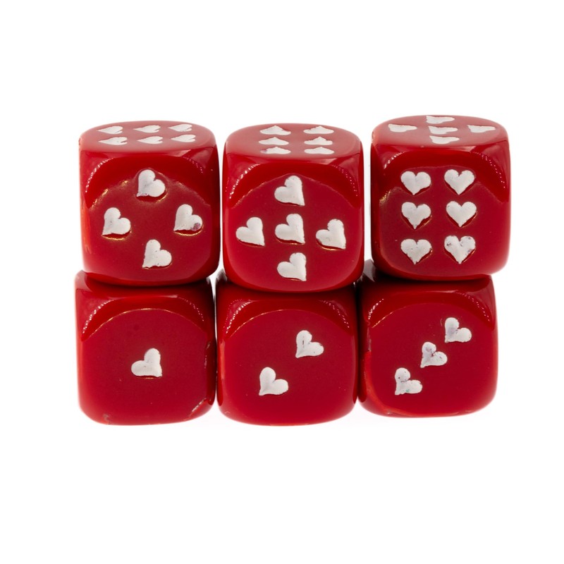WeLoveDice - Dice Red with White Hearts - Made in