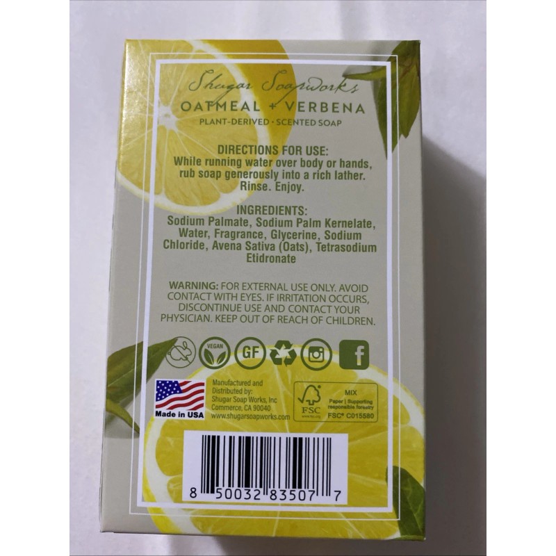 Shugar Soapworks NIP Oatmeal & Lemon Verbena Vegan Plant-Based 5